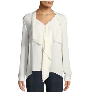Elie Tahari silk ruffle front long sleeve blouse size L excellent condition